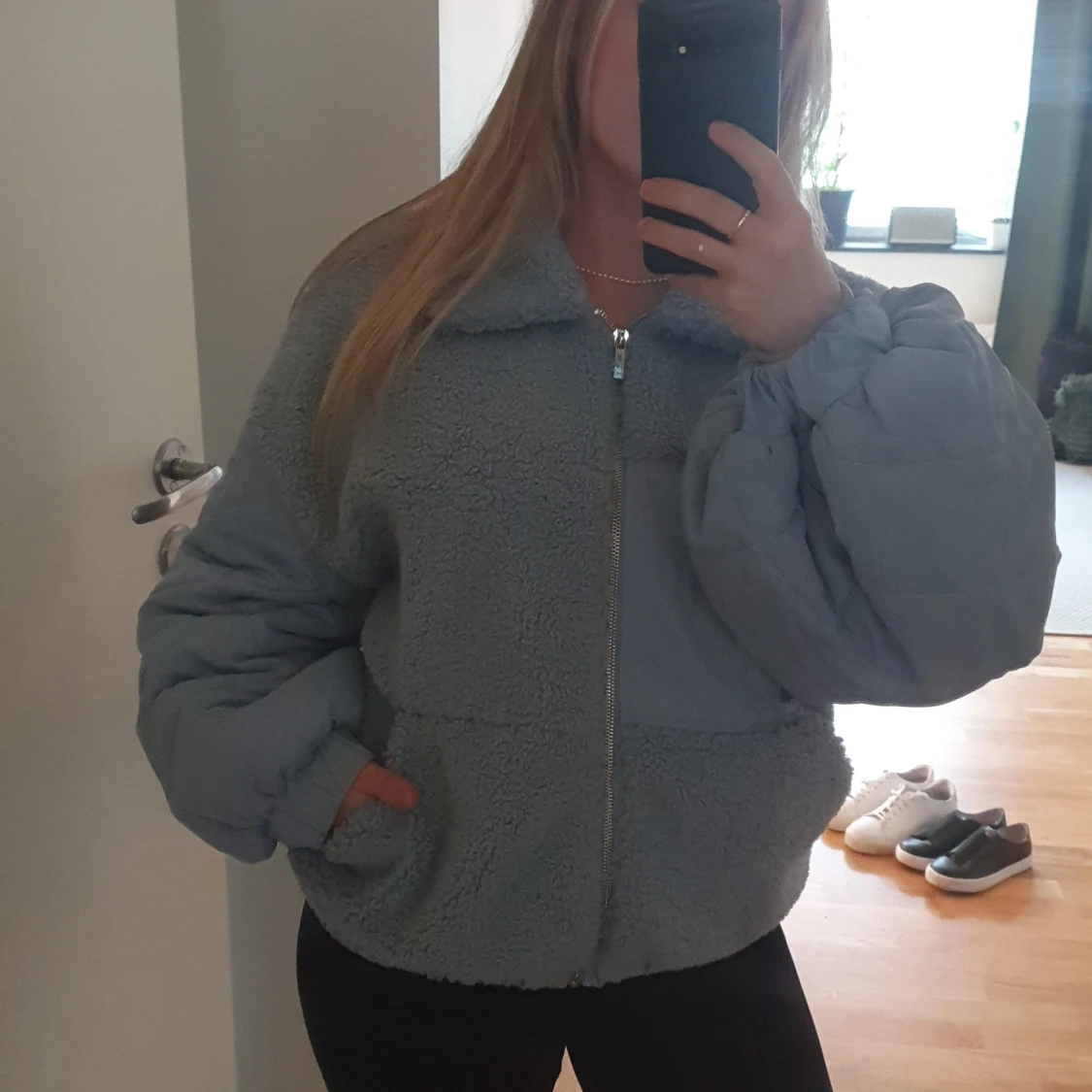 Babyblå teddyjacka - 91