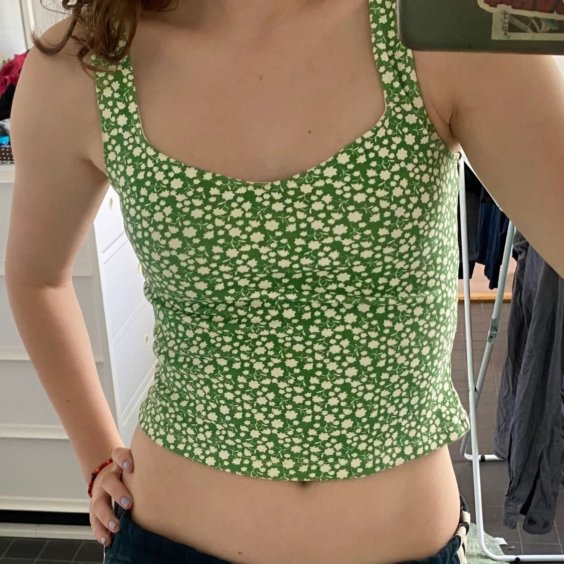 Grönt blommigt linne - 90