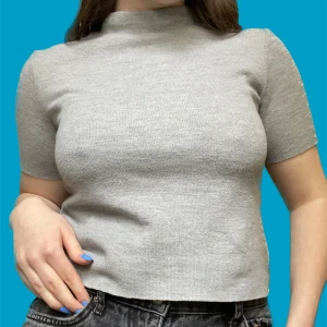 Grå, ribbad polotröja från Zara!  - Jättefin, grå, ribbad polo t-shirt från Zara. Aldrig använd pga för liten, storlek S