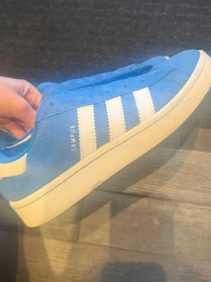 Blå Adidas Campus sneakers - Säljer ett par blå Adidas Campus sneakers. Storlek 38 2/3. Vet ej om snörena är de originella🥰