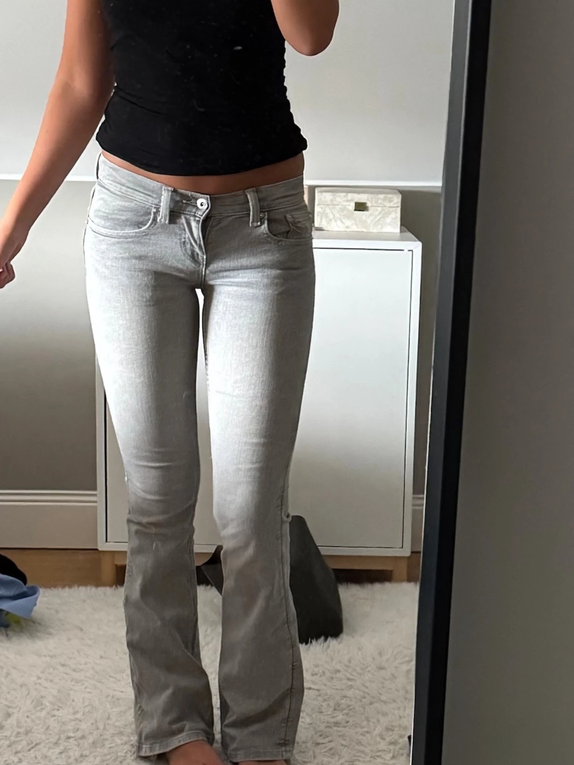 Grå Lågmidjade bootcut jeans 