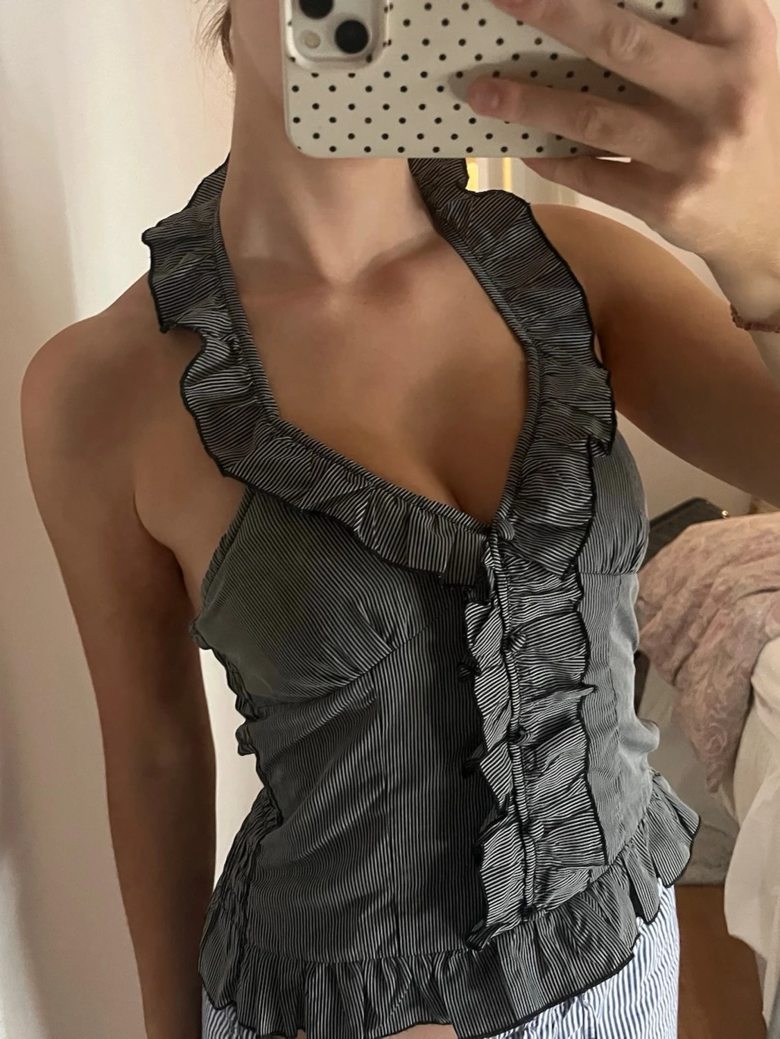 Randig volangtopp med halterneck - 1