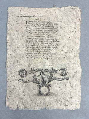  Theatrum Chemicum Britannicum print  -  Theatrum Chemicum Britannicum, av engelska alkemiska texter utgiven av Elias Ashmole år 1652. Sida 212 printat på hemmagjort papper 