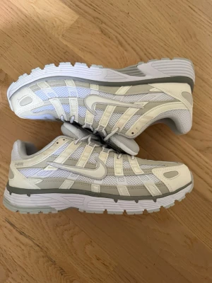 Nike p6000 - Säljer ett par fräscha Nike sneakers i vitt och ljusgrått med snygga detaljer och meshpaneler för extra andningsförmåga. Skorna har klassisk snörning och en chunky sula som ger skön komfort. Perfekta för dig som gillar stilrena och sportiga sneakers.