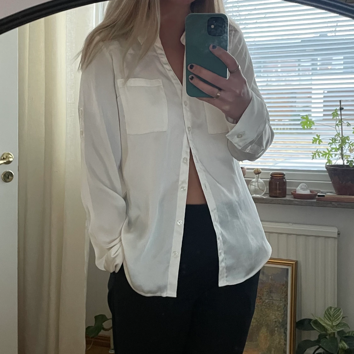 Cremefärgad silkesblus - 90