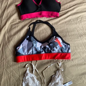 Toppar - 3 olika toppar.  Rosa/svart passar xs-s. Träningstop L men skulle nog säga den passar m. Spets top xs-s. 30 kr st.