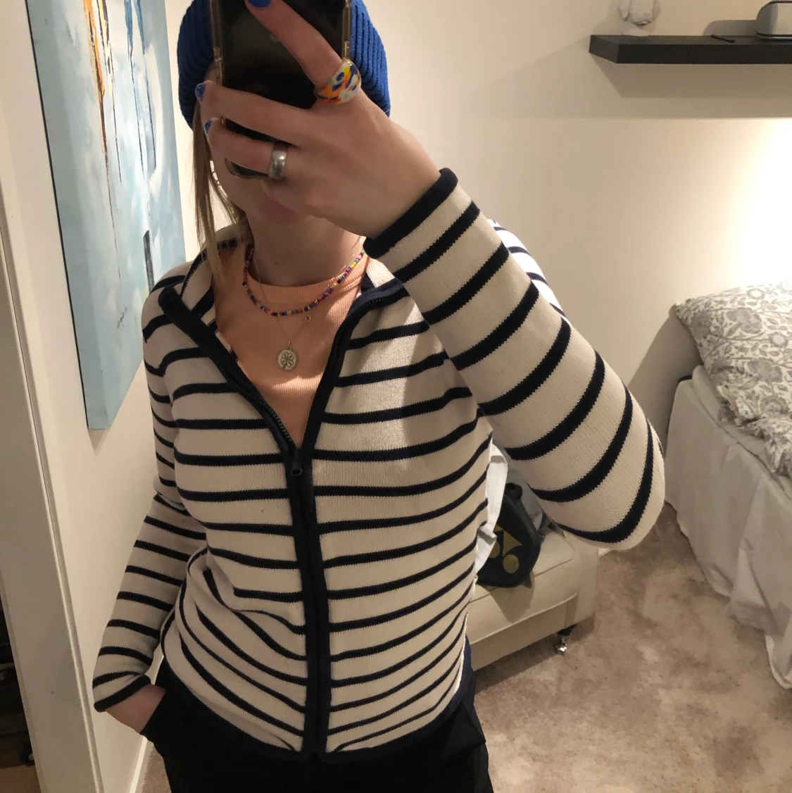Randig zip tröja, strl 36