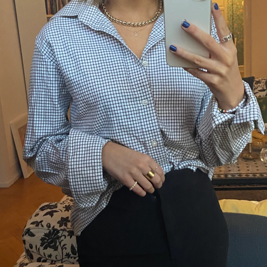 rutig skjorta i herrmodell från bläck i strl M  - 90