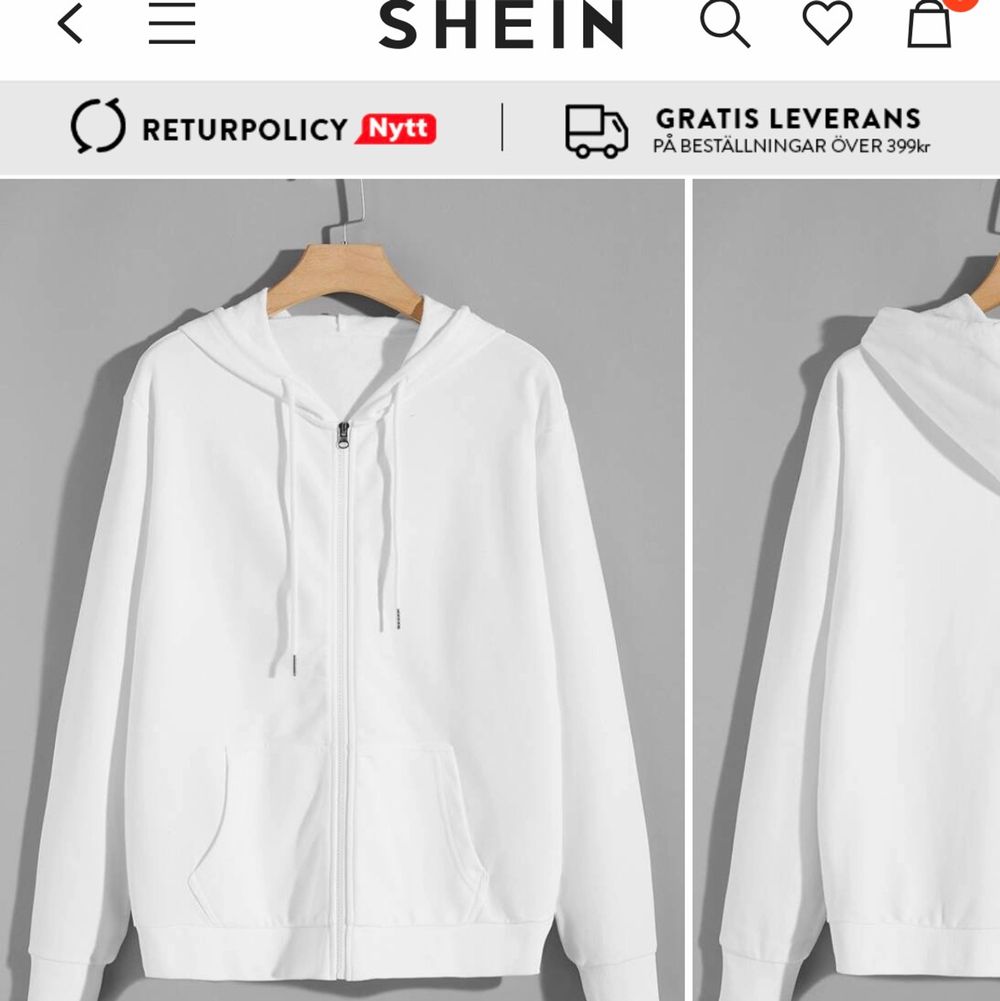 Säljer denna superfina vita zip up hoodie från shein, köpt för nån månad sen men använd Max 3 gånger. Storlek L o sitter fint oversize på mig som är S-M och 166, kan skicka egna bilder om önskas! Superbra material och slutsåld på hemsidan!💕. Huvtröjor & Träningströjor.