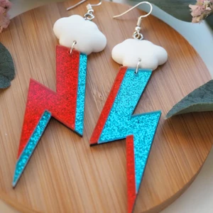Cloud with glitter thunder earrings - Earrings made from acrylic- light weight- colorful 