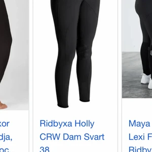 Liknande ridbyxor som på bild! - Säljer ett par gamla ridbyxor från crw som inte verkar finnas kvar därav hittar jag ingen bild! Svarta med samma ” kant” som på bild. Köpte dem för 699kr har jag för mig och säljer dem snabbt och billigt för 100kr storlek M/L