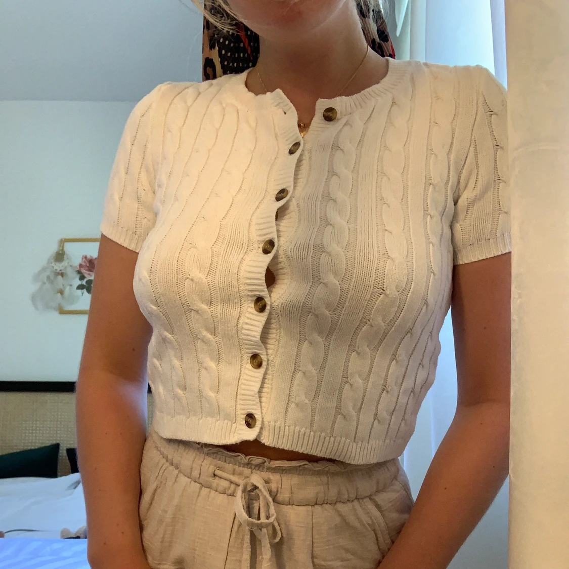 Kabelstickad kofta kortärmad - 90