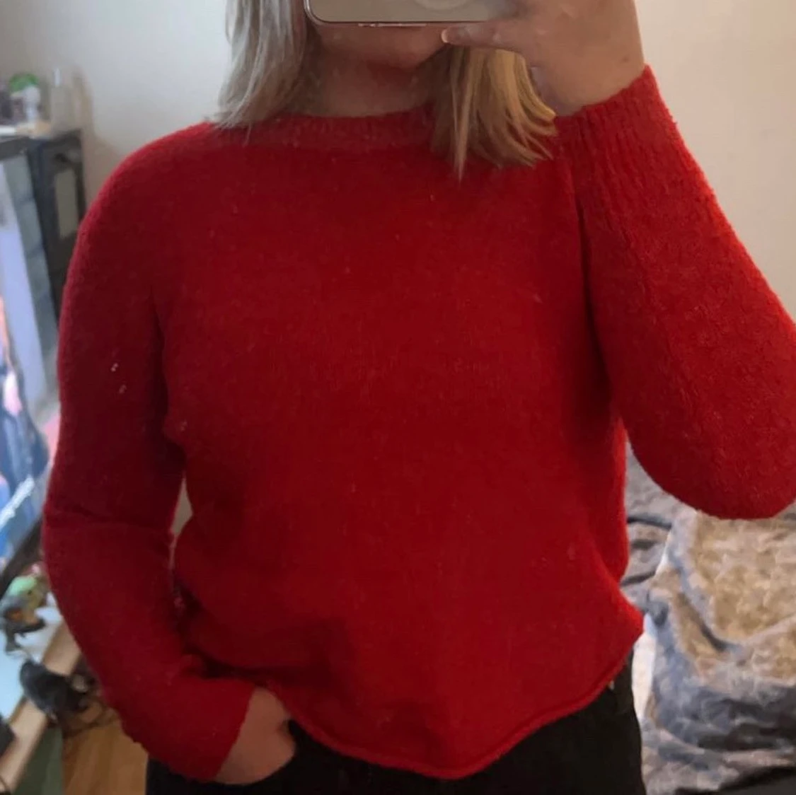 Röd stickad tröja  - 90