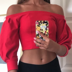 Röd topp S - Röd topp i nyskick offshoulder med puffärmar💕i storlek S ifrån Zara