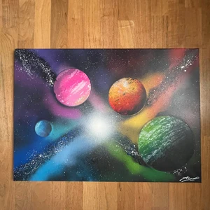 En galax tavla i dom flesta färgerna - En unik färgglad tavla med 4 planeter. Frågor och funderingar är bara o skriva 😁