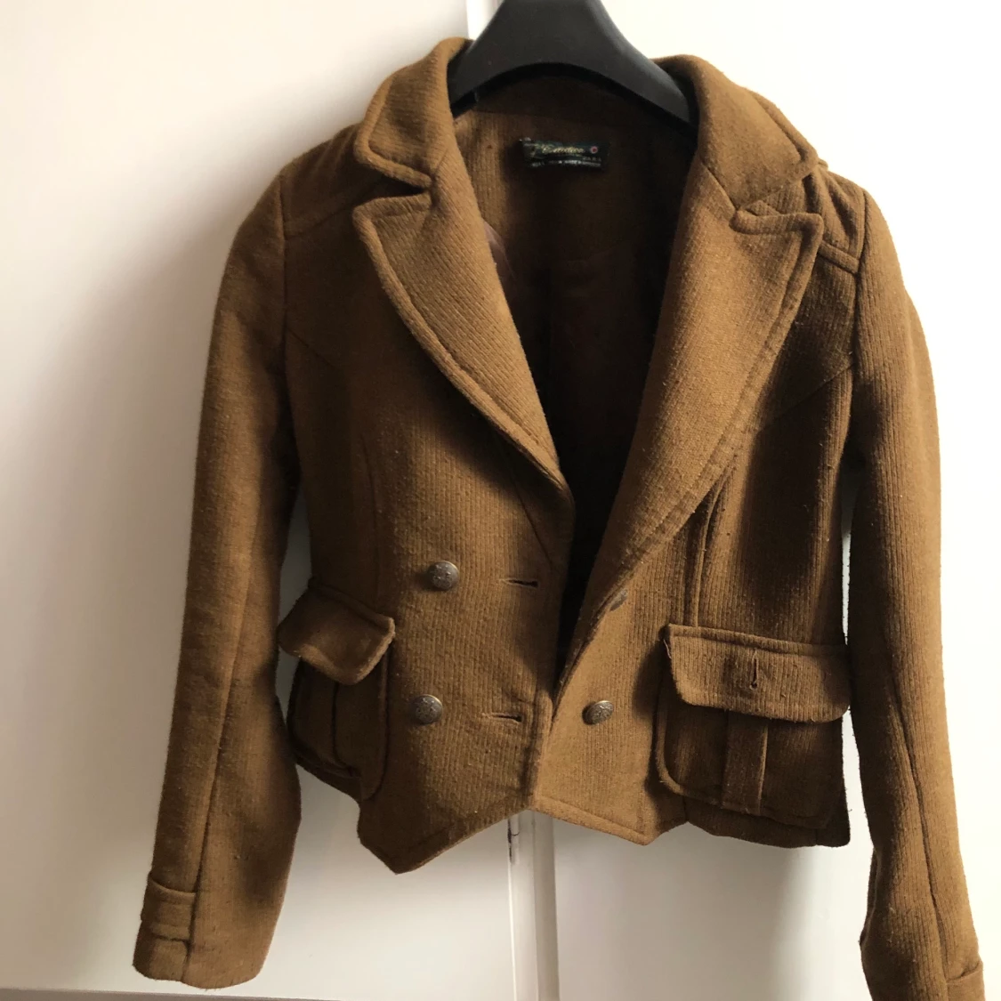 ZARA TRF British Collection Blazer Jacket Green Brown Double Breast Size L - 90