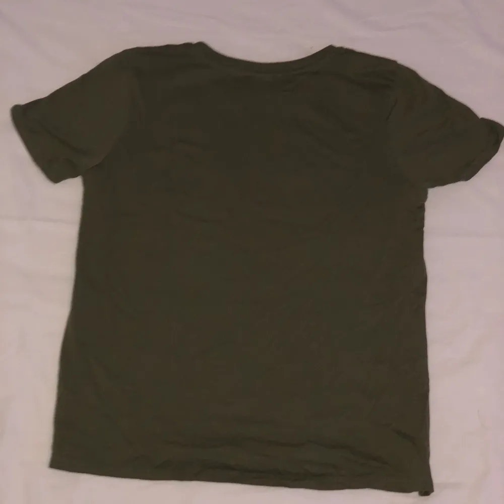 Grön t-shirt med tryck från ginatricot i strl S. Endast testad, nyskick. En aning ljusare grön än vad som framkommer på bild, bild 3 motsvarar den ”riktiga” färgen. 50kr + frakt. T-shirts.
