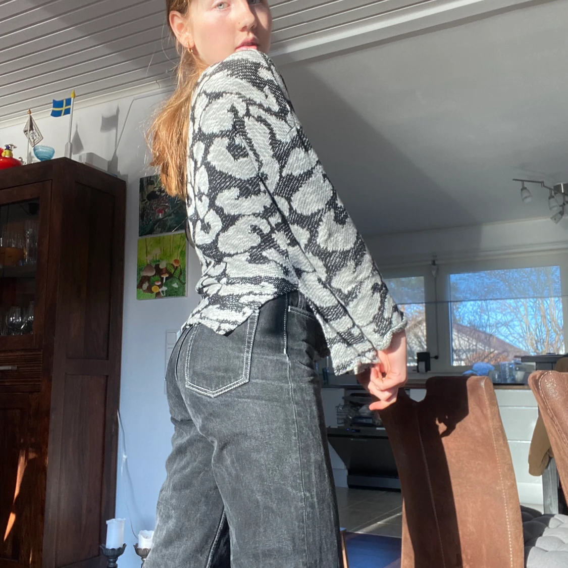 Stickad asos tröja med svart och vit mönster