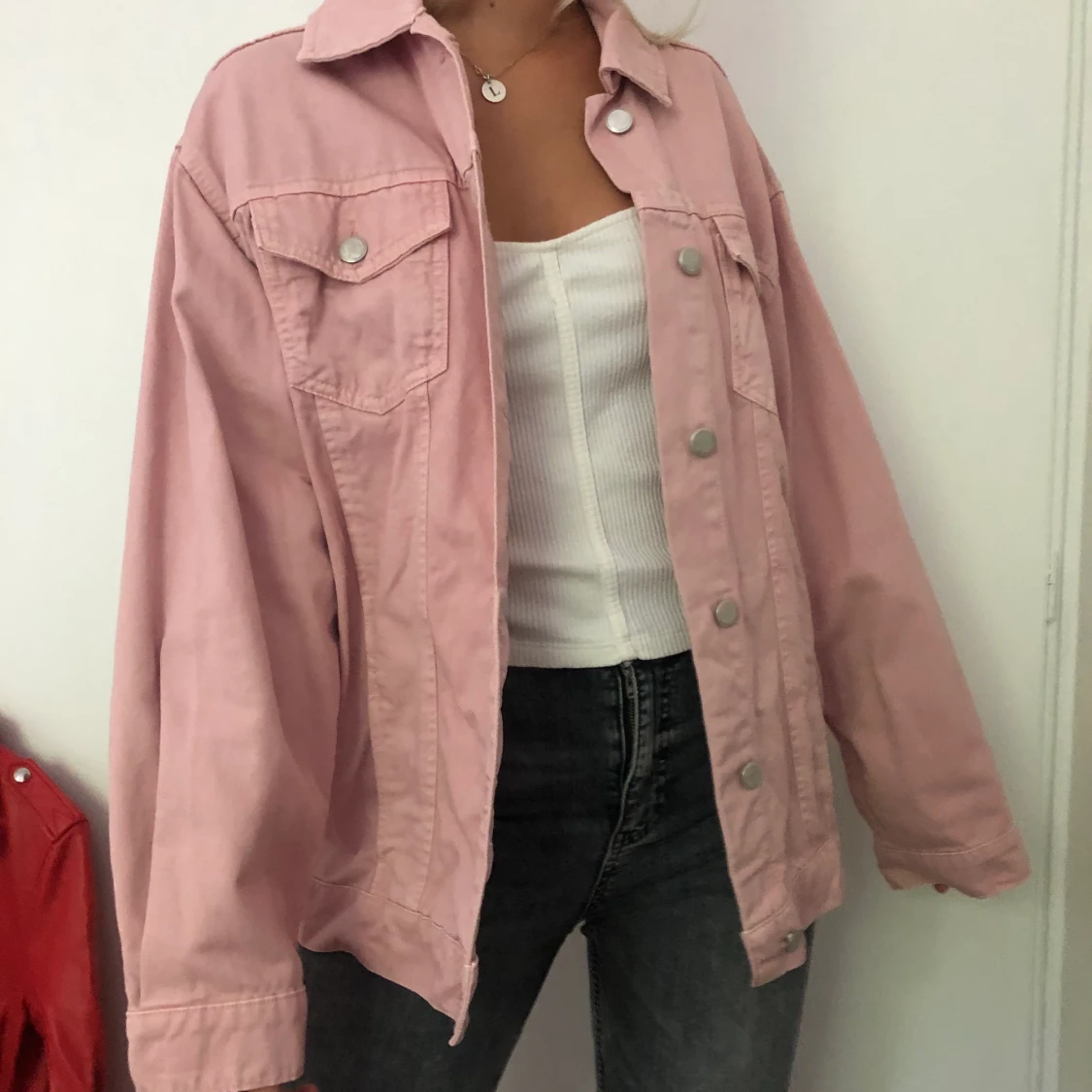 Ljusrosa jeansjacka - 90