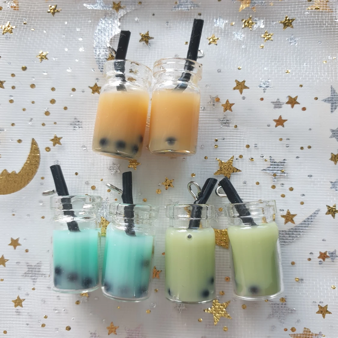 6st boba dryck berlock, glas hängsmycke, smyckestillverkning