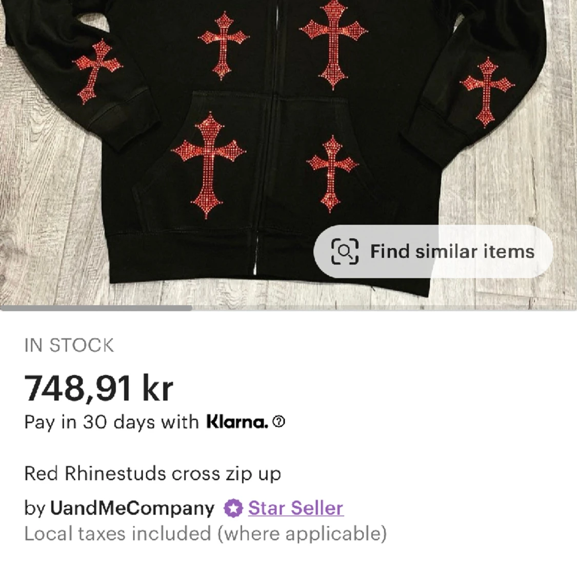 Red Rhinestuds cross zip up - 91