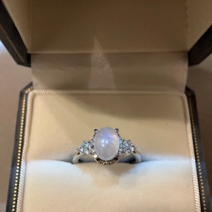 Silver Ring with Moonstone  - Nature Genuine Moonstone, S925 silver ring with tag on it, small zircons decorated, brand new, with jewellery bag provided, ring size is adjustable 