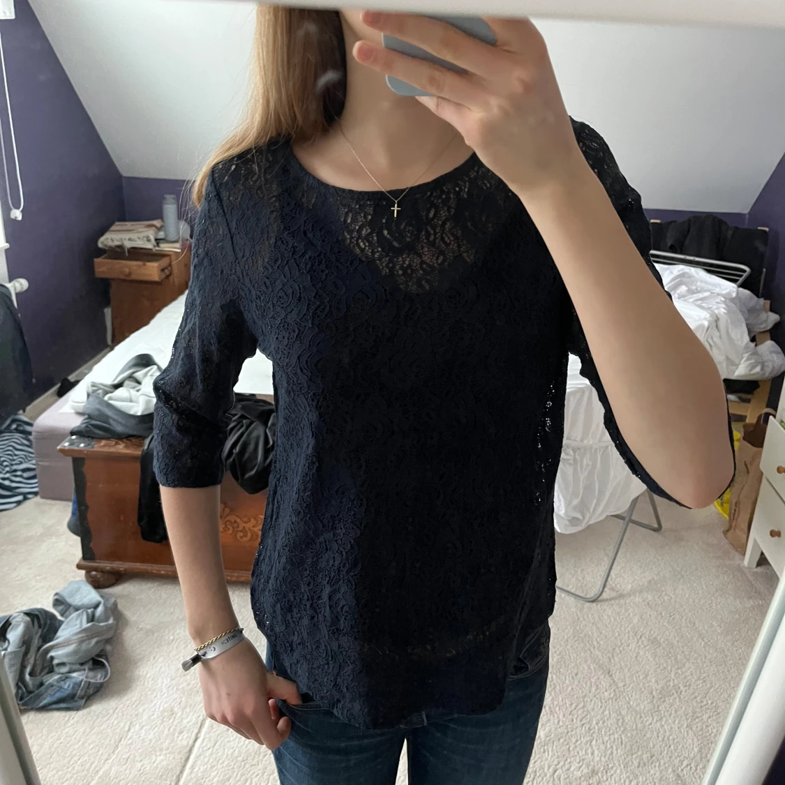 Marinblå spetstopp - 92