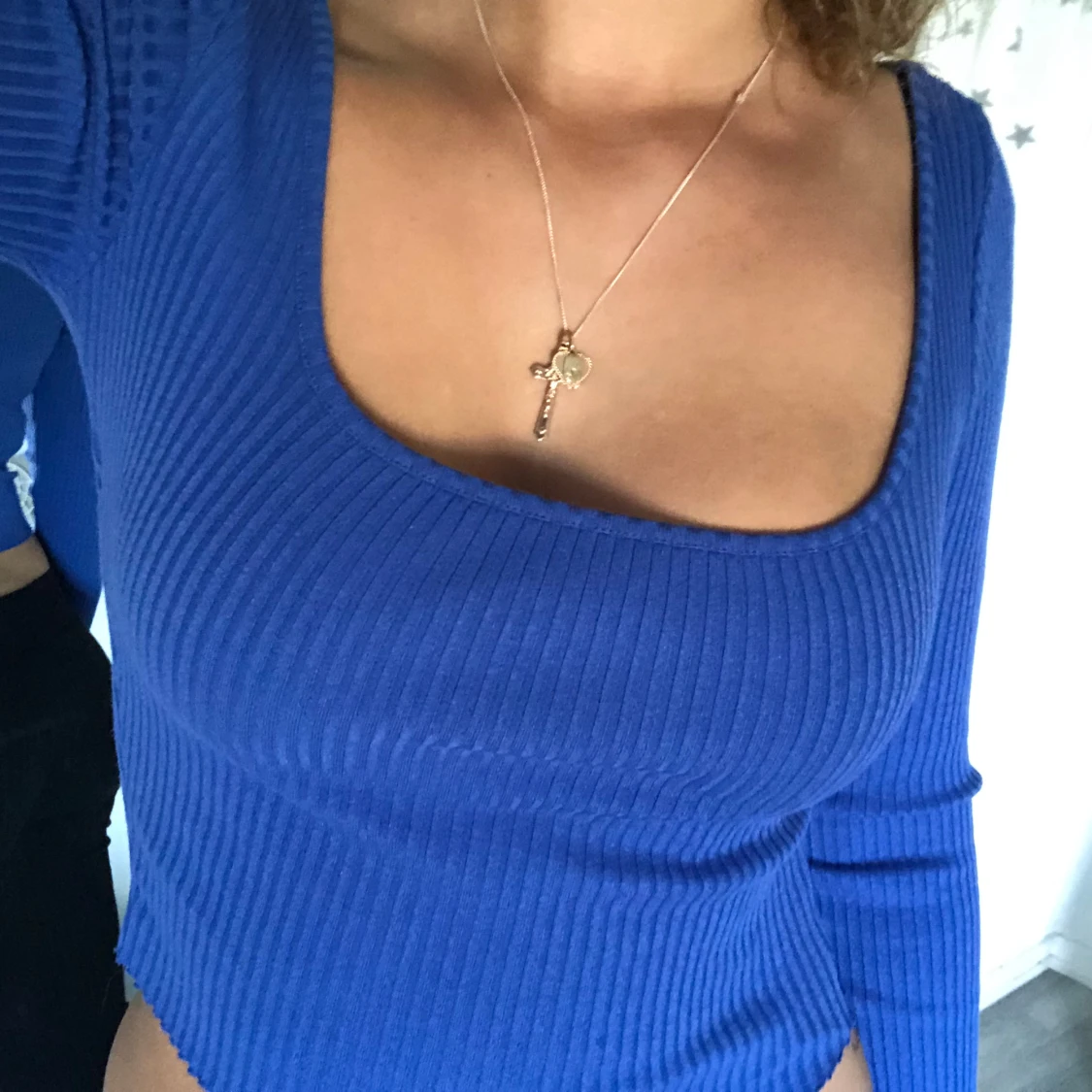 Blå ribbad topp - 90