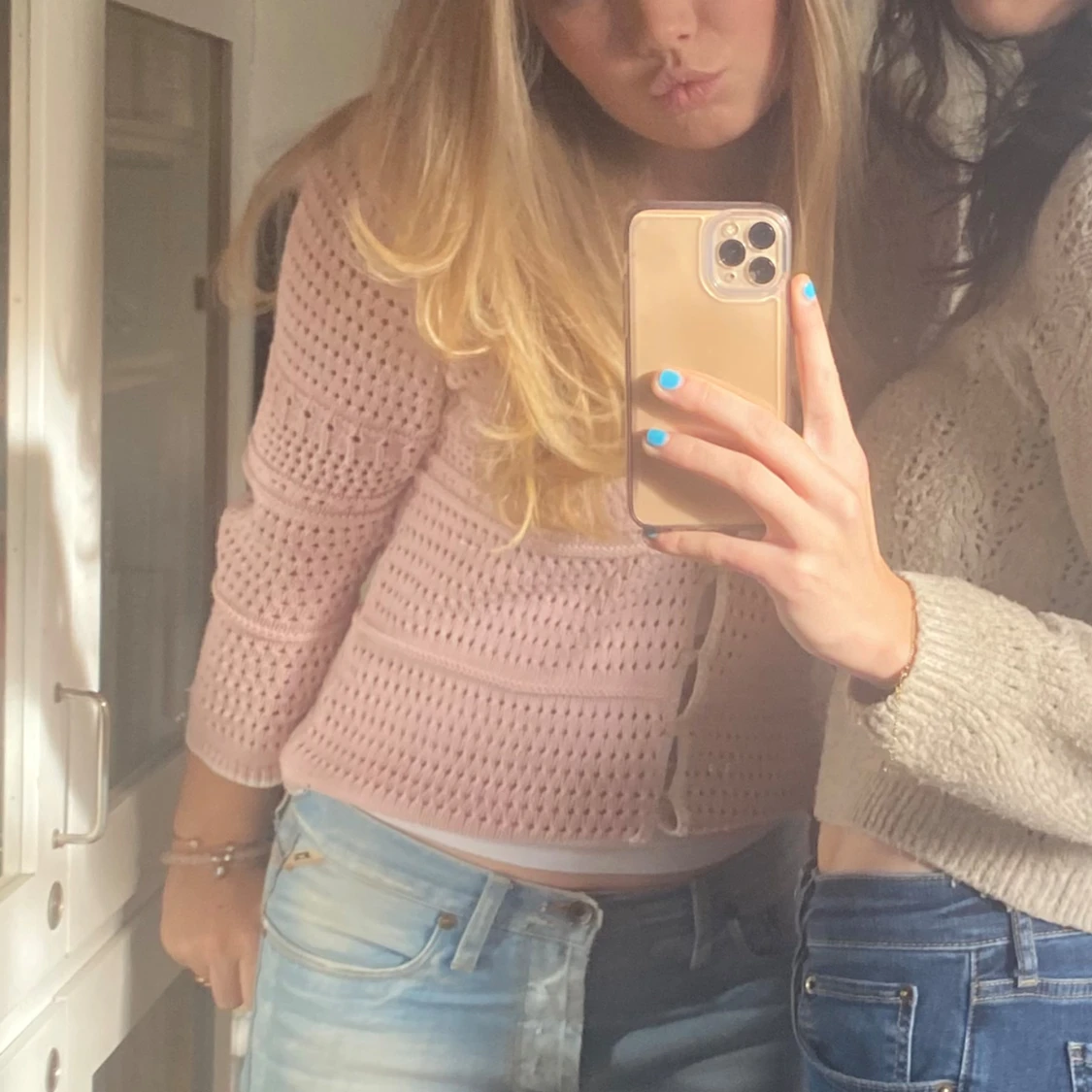 Rosa stickad kofta - 90