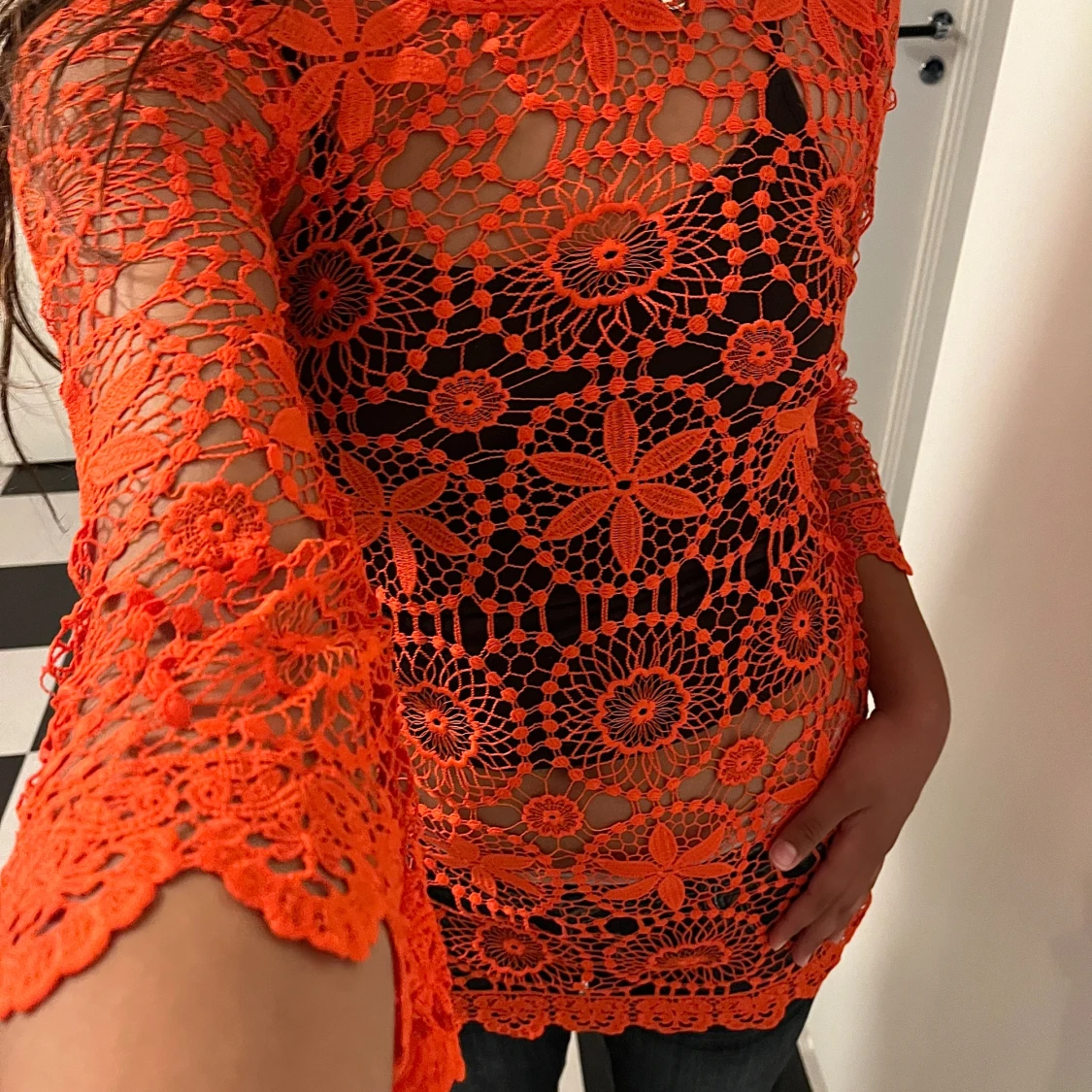 Orange virkad topp - 90