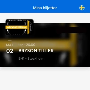 Bryson Tiller Biljett  - Säljer min Bryson Tiller Biljett där han uppträder den 2 maj. Säljer pågrund av flytt samma dag. Biljetten skickas smidigt och enkelt vidare till köparen genom appen Ticketmaster. Pris går att diskutera vid snabb affär!