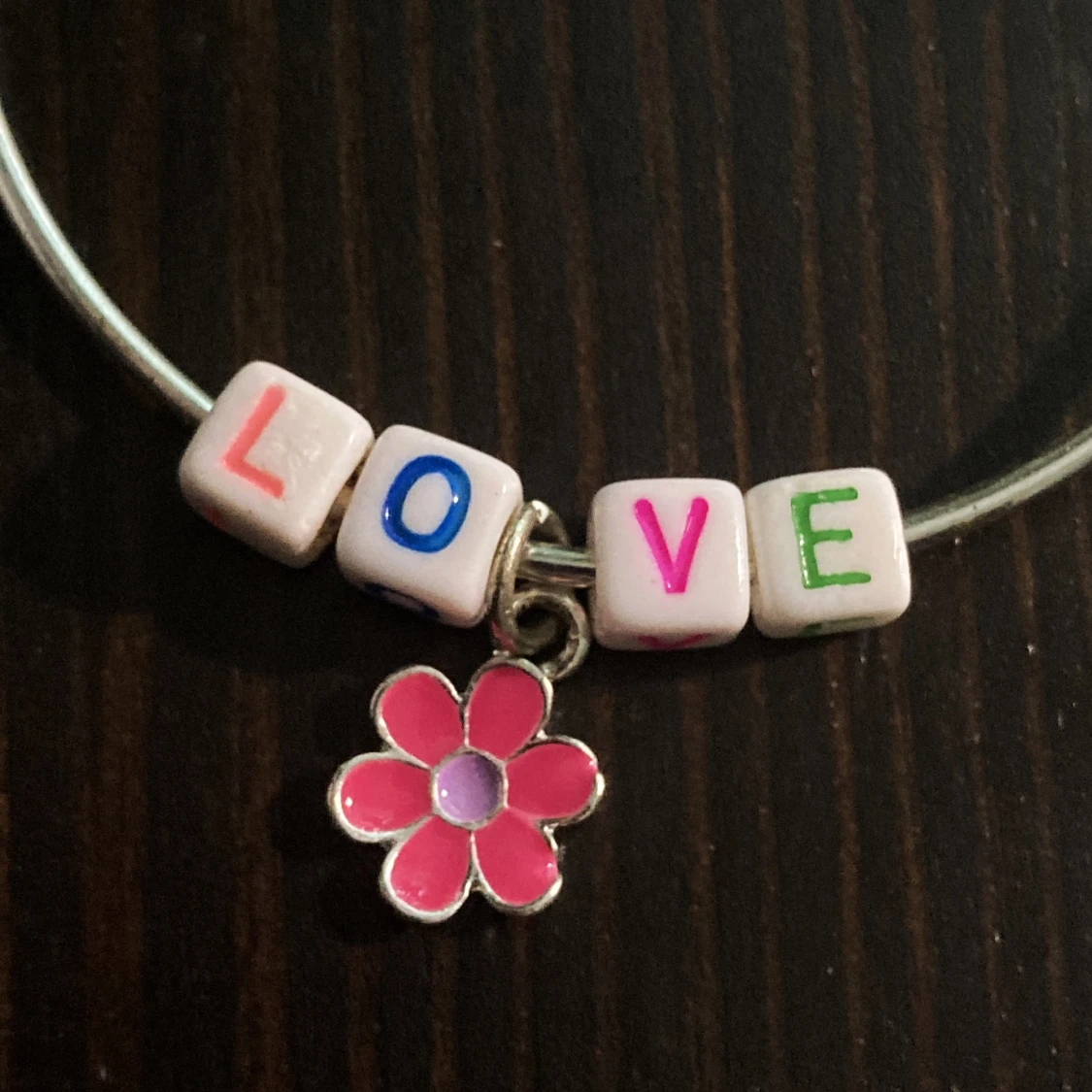 Stelt armband, barn, love, pärlor, silver, blomma, bangle, hippie - 91