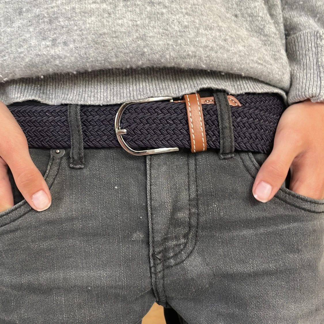 Mörkblått flätatbälte - 90