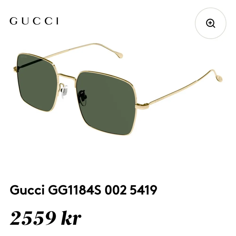 Stora fyrkantiga solglasögon från Gucci. Guldiga med grönt glas, säljer pga. Förstora för mig. Inga repor i glasen och knappt använda. Köpta på Synsam, ord pris 2500kr. Fodral medföljer. Accessoarer.