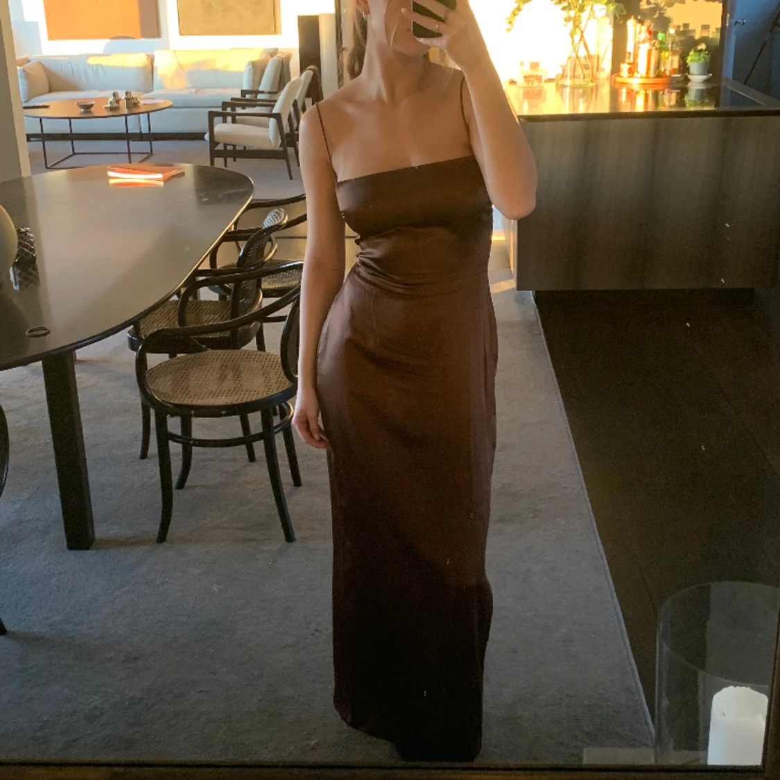 Brun långklänning i silke