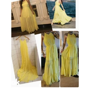Zara gul maxiklänning  - Magisk långklänning. Chiffong. Livets flow i tyget. Superfin. Size 36.