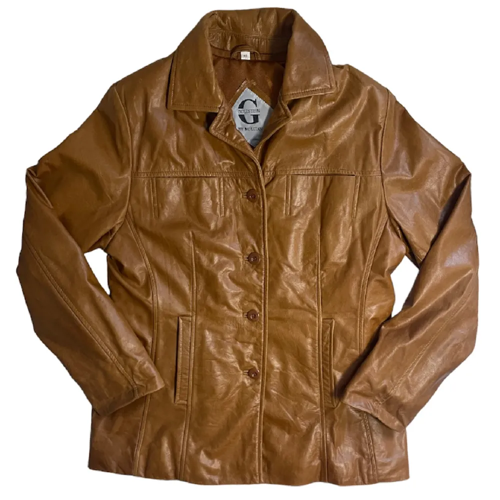 Vintage brun äkta läderjacka i blazer-stil med fickor fram och på insidan 💗. Jackor.