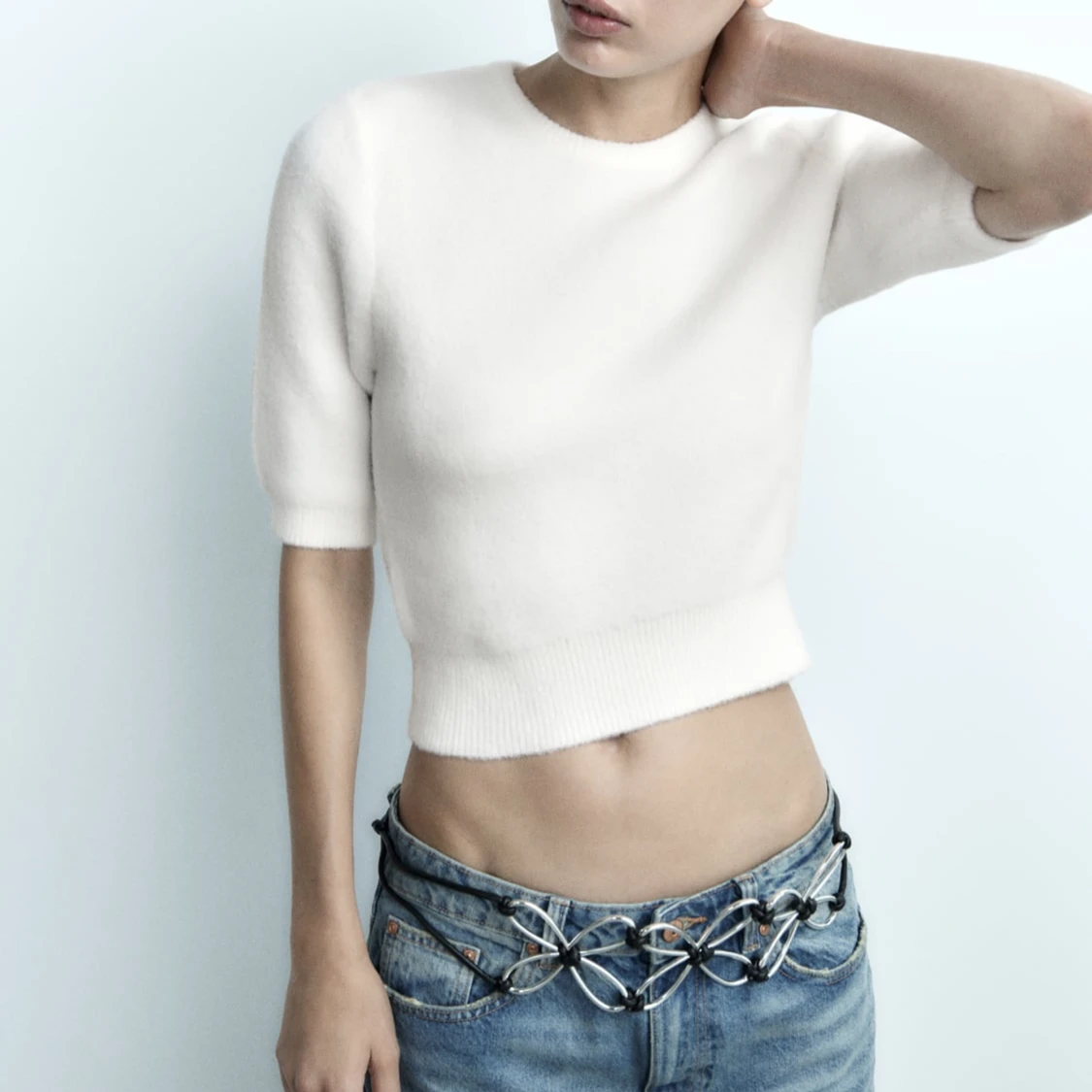 Vit stickad tröja  - 90