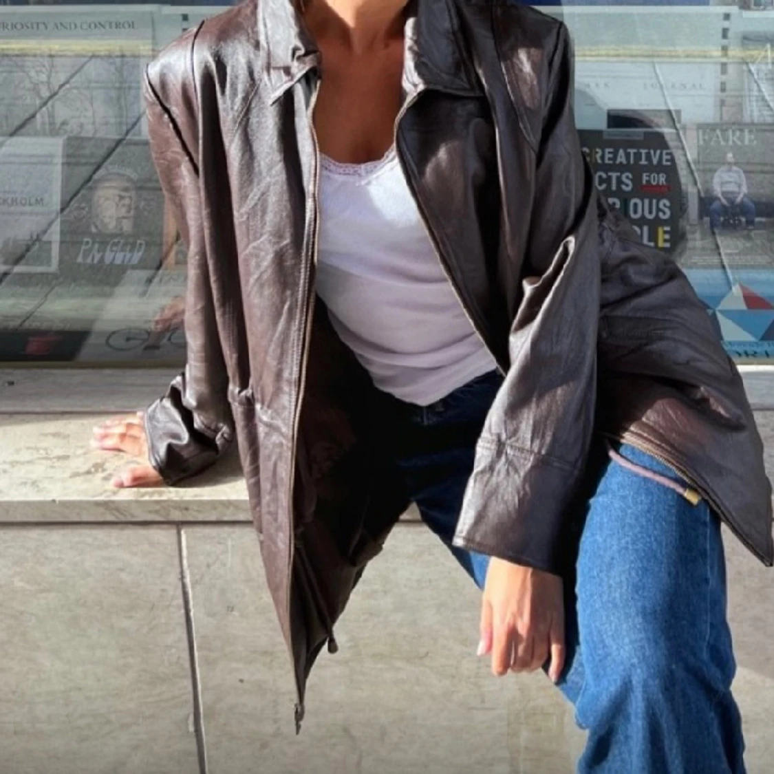 Brun skinnjacka - 90