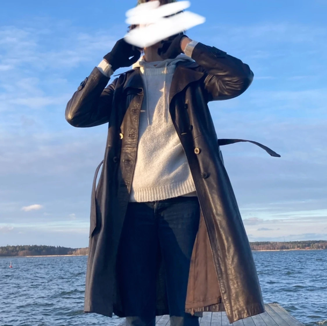 Äkta vintage brun läderkappa  - 91