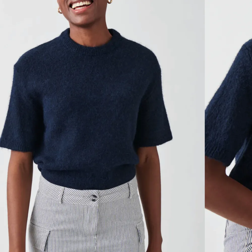 Stickad tröja från Gina tricot i storlek xs, använt 2 gånger kanske, inte min stil, mörk blå, säljer en likadan i grå, slutsåld på hemsidan, 299kr. Stickat.