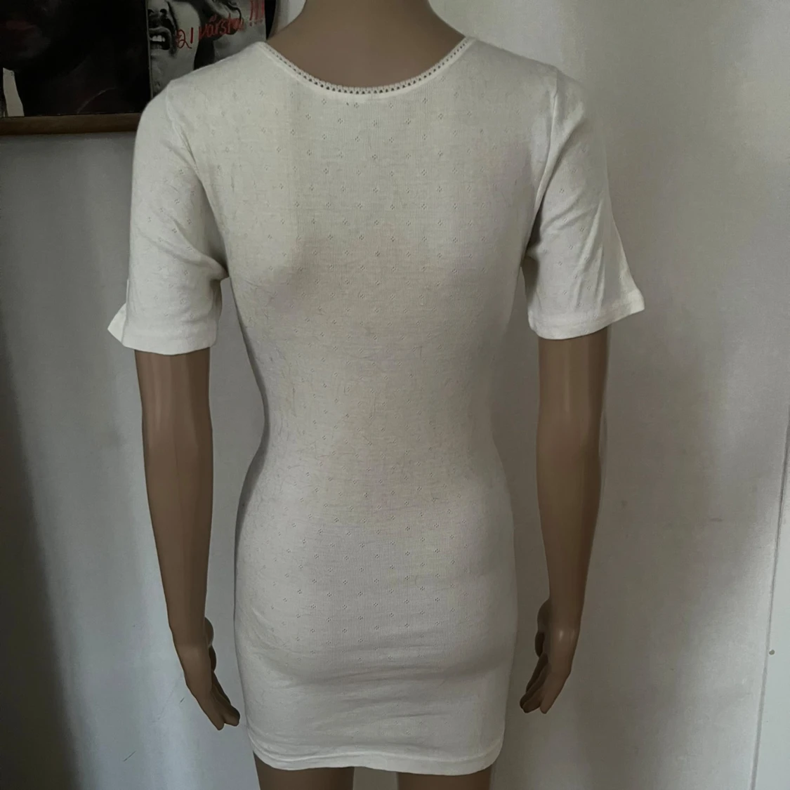 Retro vintage finstickad vit T-shirt stickad 40-tal 50-tal 60-tal  - 90