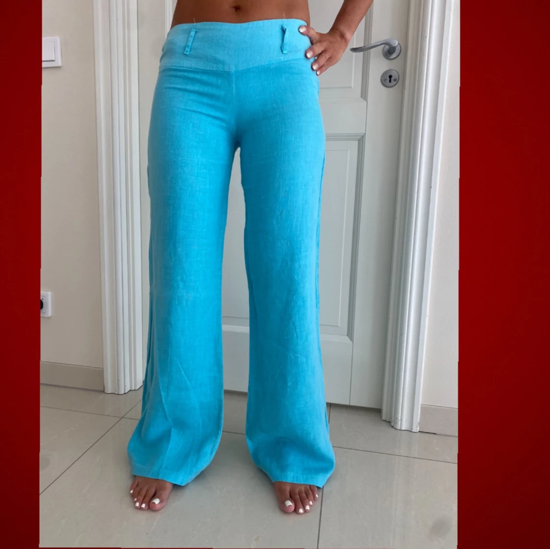 Ljusblåa linnebyxor - 90