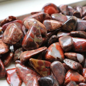 Trumlad Jaspis kristall 1st - Trumlad röd breccierad jaspis kvarts. De är 5-10g och 2cm stora. ♦️Röd jaspis är känd för att ha starka spirituella egenskaper som kan hjälpa till att öka motivation, kreativitet och fokus. Den sägs också ha en lugnande inverkan på sinne och kropp ♦️