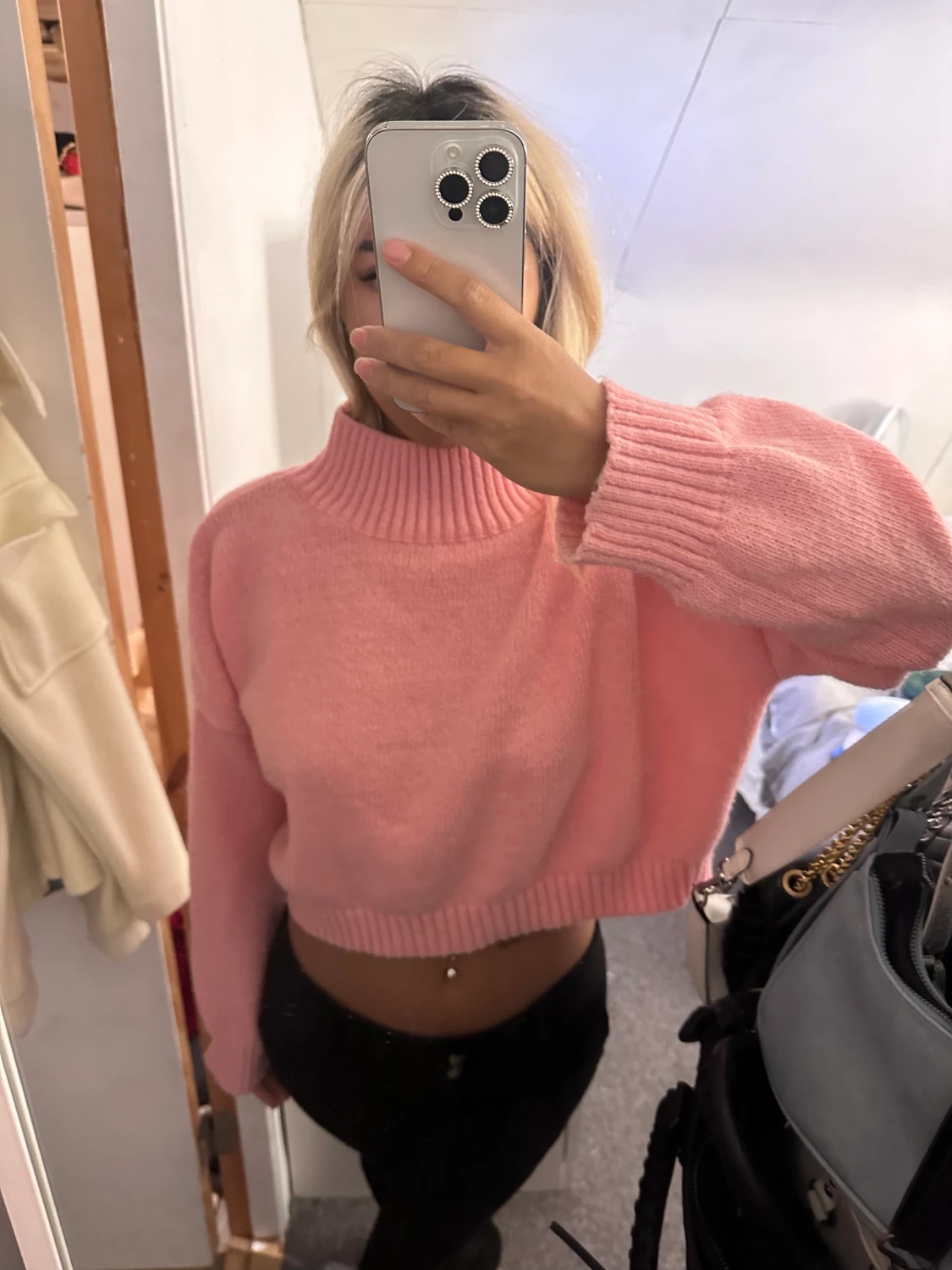 Rosa stickad tröja  - 90