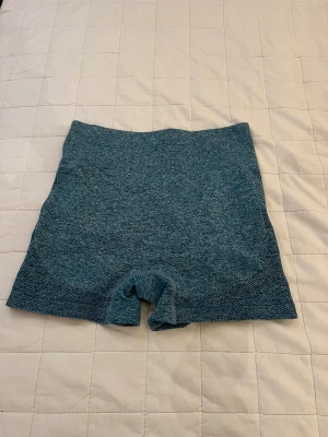 Blåa träningsshorts - Dessa shorts är i storleken M och jag säljer för att jag vill ha något nytt i min gymgarderob! Älskar dom här men de är dags för något nytt! Jag säljer även gråa och rosa likadana shorts!