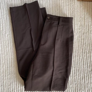 Bruna kostymbyxor - Stretchiga kostymbyxor med kostymveck från Zara. Går till fötterna på mig som är 171cm. Passar s/m Lite noppriga på insida lår och vid ryggslutet. 