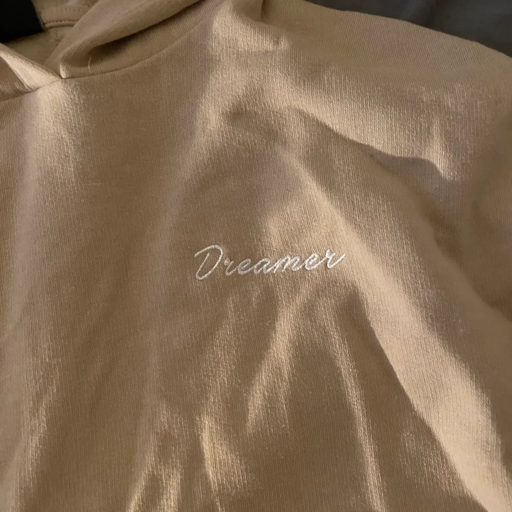En beige hoodie med knytband vid midjan. Det står ”Dreamer” på vänstra sidan. Använt ett par gånger. Köpt för ca 2 år sedan. . Hoodies.