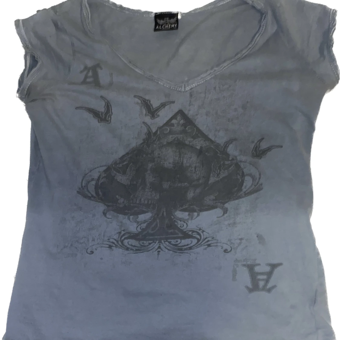 Grå blå tröja med tryck 