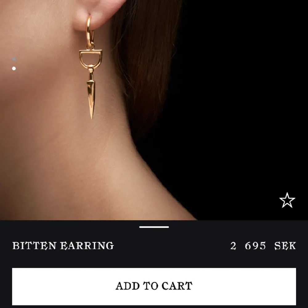 (Pris kan diskuteras) Säljer nu mitt älskade örhänge från Maria Nilsdotter i modellen ”Bitten Earring” i guld!💕TOPPEN SKICK! Box medföljer! Kan även byta mot samma i silver + pengar! Nypriset är ca 2700kr🌟18Karat guldplättering! Inga defekter 🥳. Accessoarer.